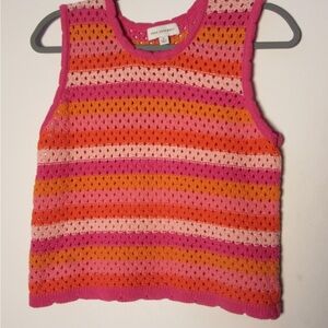 Striped Crochet Knit Tank - Pink/Orange/Peach